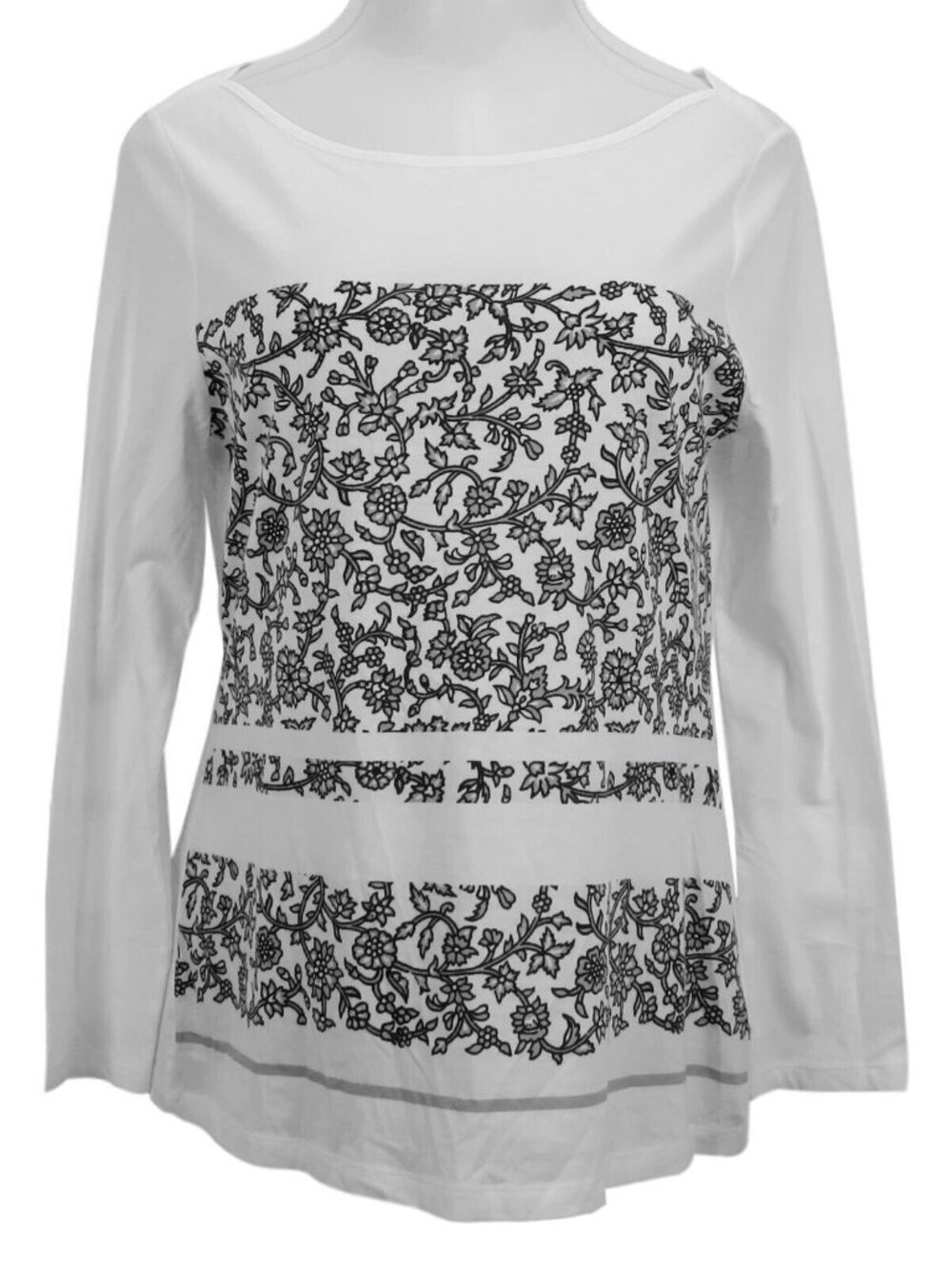 Old Navy Womens Top Small Long Sleeve Floral White  Black Pullover